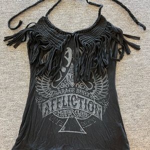 Affliction fringe halter top size XS
